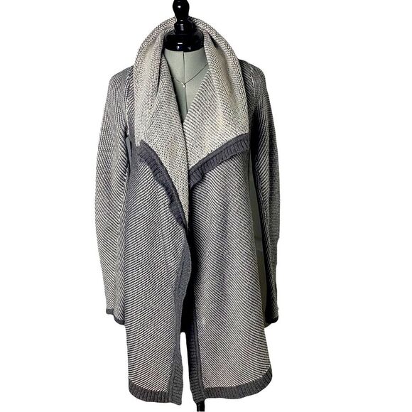 Gray Two Tone Wool Blend Oversized Cardigan Long Flowing Winter Size Small - Picture 1 of 12